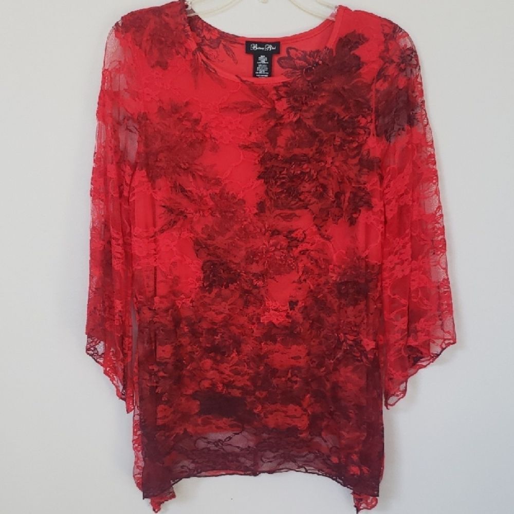Brttany Black Top Womens S Sheer  Floral Inked Lace Whimsigoth Vampire Romantic